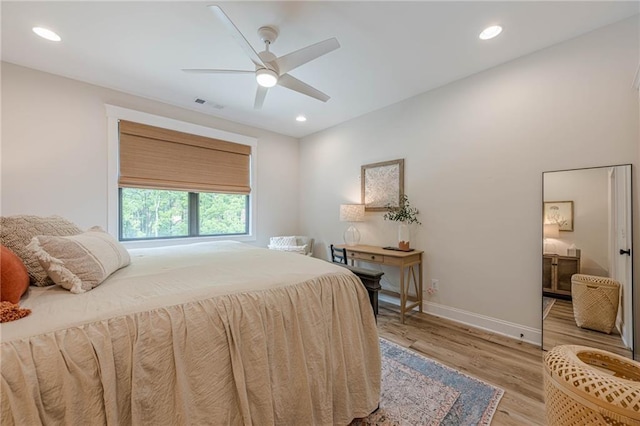 6301 New Bethany Rd, Buford, GA 30518 - bedroom featuring light wood-style floors, recessed lighting, baseboards, and a ceiling fan