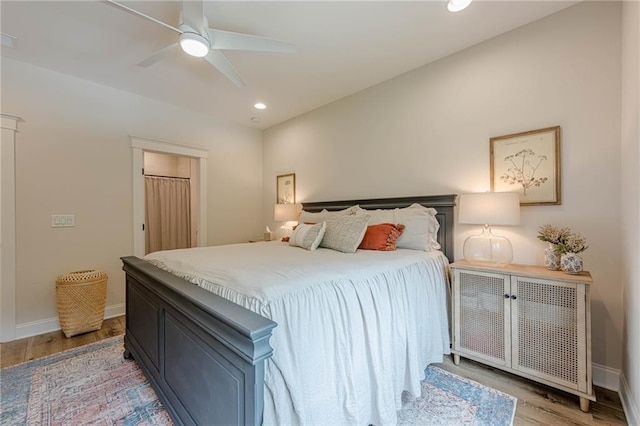 6301 New Bethany Rd, Buford, GA 30518 - bedroom featuring light wood-style floors, recessed lighting, baseboards, and a ceiling fan