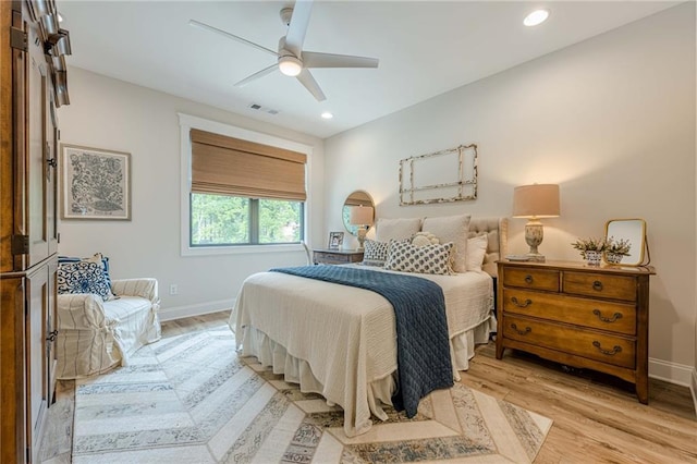 6301 New Bethany Rd, Buford, GA 30518 - bedroom featuring baseboards, light wood finished floors, recessed lighting, and ceiling fan