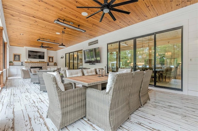 6301 New Bethany Rd, Buford, GA 30518 - wooden terrace featuring a ceiling fan, outdoor dining space, and an outdoor hangout area
