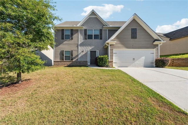 craftsman-style house with a garage and a front lawn