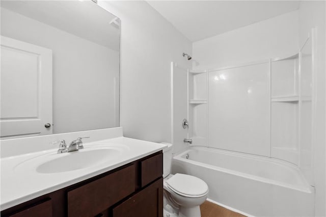 full bathroom featuring shower / bathing tub combination, vanity, toilet, and wood-type flooring