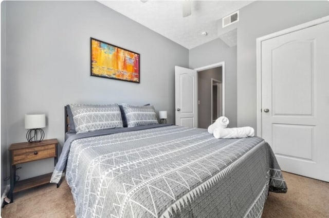 bedroom with carpet floors and ceiling fan