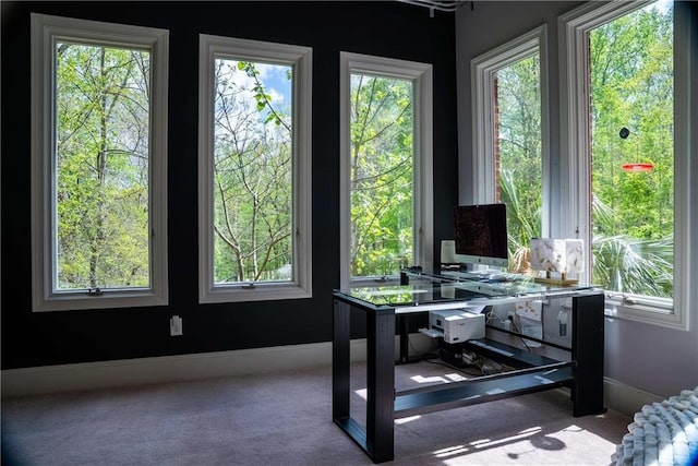 office area with baseboards, plenty of natural light, and carpet