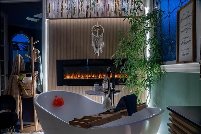 room details with a warm lit fireplace