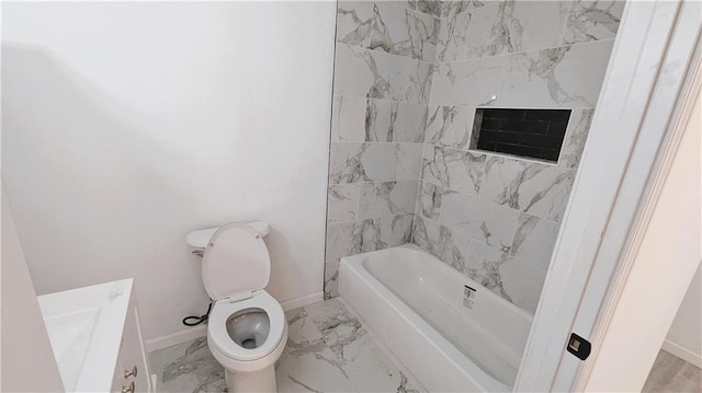 bathroom with toilet and tiled shower / bath combo