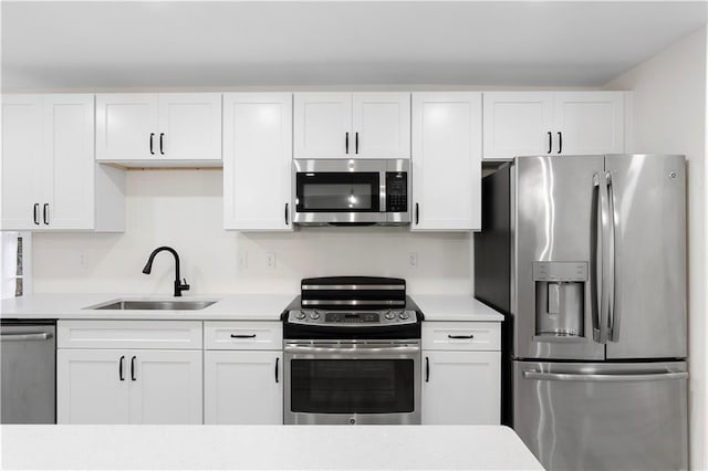 kitchen with sink, white cabinetry, and stainless steel appliances