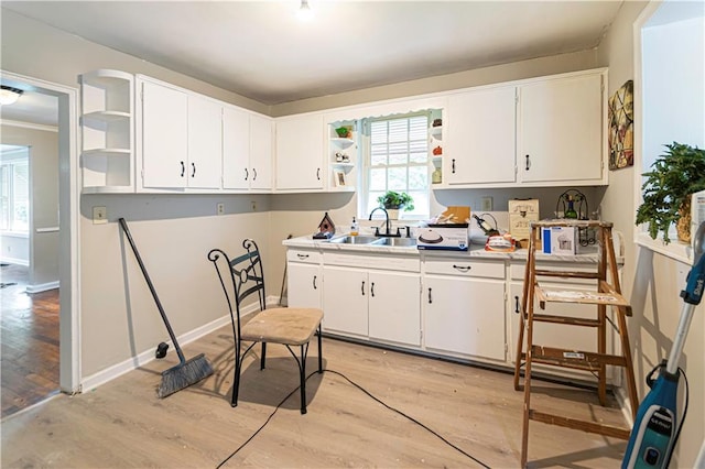 2656 Northview Ave, Decatur, GA 30032 - kitchen featuring white cabinets, open shelves, a sink, and light wood-style flooring