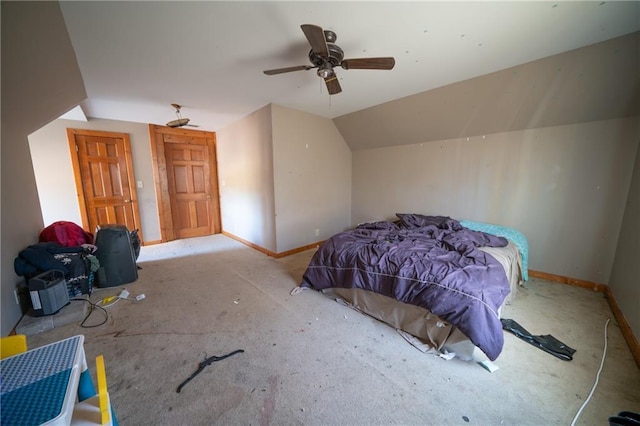 bedroom featuring vaulted ceiling and ceiling fan