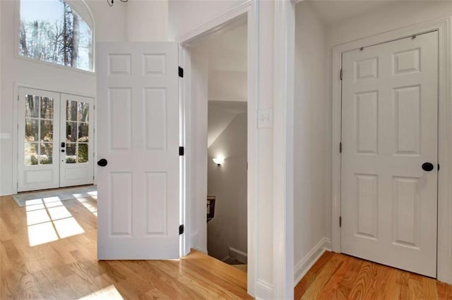 interior space featuring french doors, a healthy amount of sunlight, and light hardwood / wood-style flooring