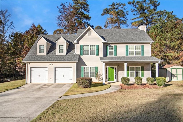 view of front of home featuring a garage and a front lawn