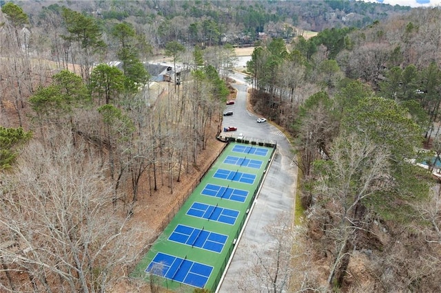 bird's eye view featuring a forest view