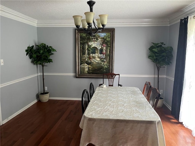 1159 Aurora Ct, Atlanta, GA 30338 - dining area with a chandelier, wood finished floors, crown molding, and a textured ceiling
