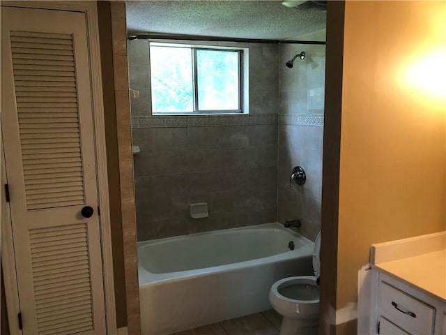 1159 Aurora Ct, Atlanta, GA 30338 - full bathroom with tile patterned floors, washtub / shower combination, vanity, a textured ceiling, and a closet