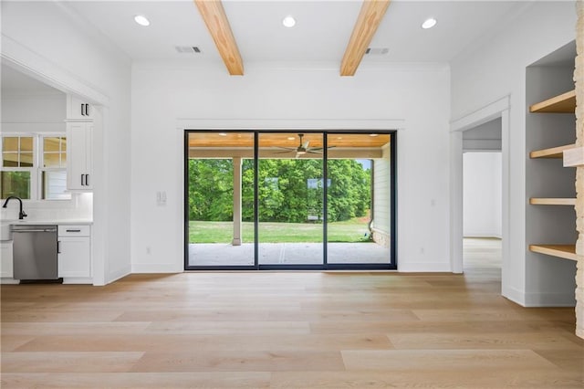 3601 Perry Smith Rd, Monroe, GA 30656 - interior space featuring visible vents, recessed lighting, beam ceiling, and light wood-type flooring