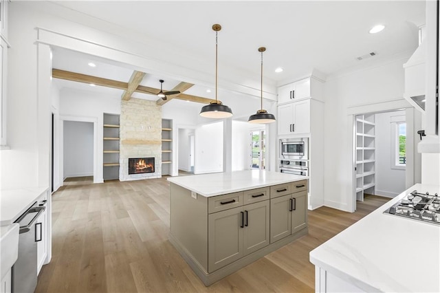 3601 Perry Smith Rd, Monroe, GA 30656 - kitchen featuring visible vents, appliances with stainless steel finishes, a healthy amount of sunlight, and gray cabinetry