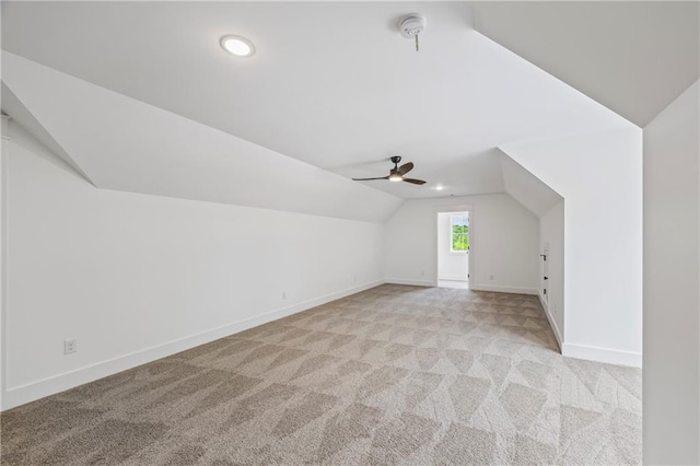 3601 Perry Smith Rd, Monroe, GA 30656 - additional living space with a ceiling fan, baseboards, vaulted ceiling, and light carpet
