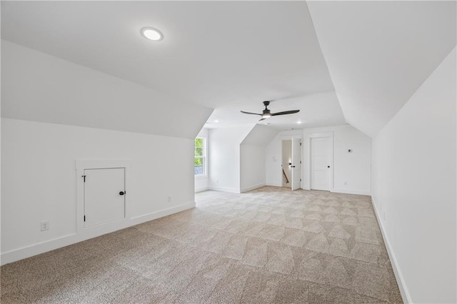 3601 Perry Smith Rd, Monroe, GA 30656 - additional living space featuring light carpet, a ceiling fan, recessed lighting, and lofted ceiling
