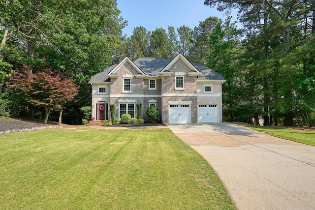 921 Laurel Crest Dr, Woodstock, GA 30189 - view of front facade with concrete driveway, a front yard, a garage, and view of scattered trees