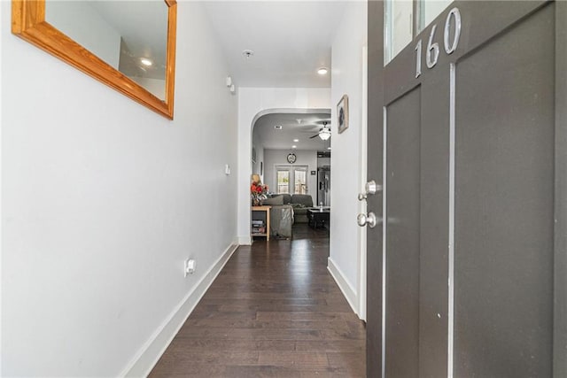160 Auburn Gate Ln, Auburn, GA 30011 - hall with dark wood-style floors, recessed lighting, and arched walkways