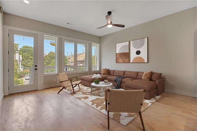 454 Connally St SE, Atlanta, GA 30312 - living room with light wood-style floors, ceiling fan, and recessed lighting