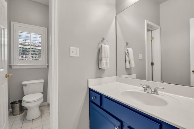 bathroom with vanity, toilet, and tile patterned floors