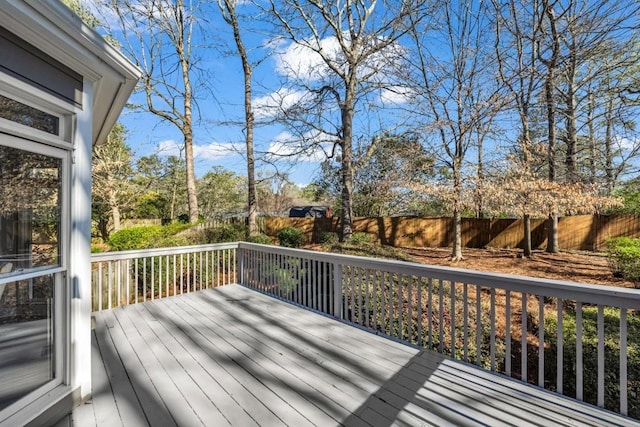 deck featuring a fenced backyard