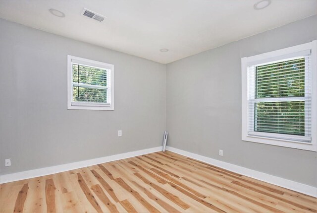 unfurnished room with light wood-type flooring and plenty of natural light