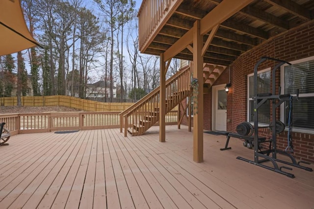 wooden deck with stairway and fence