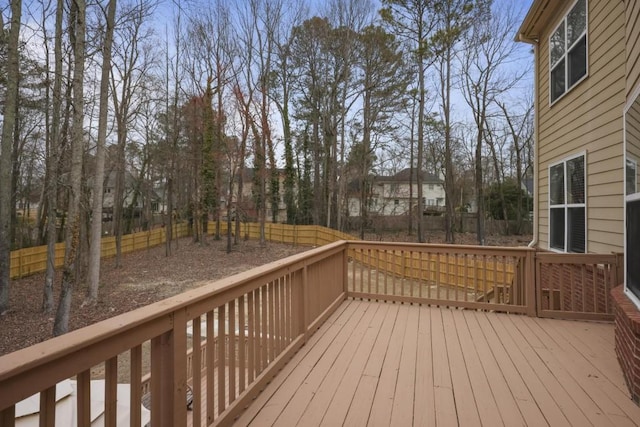 wooden terrace featuring a fenced backyard