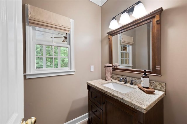 206 Kingsley Way, Woodstock, GA 30188 - bathroom with vanity, a ceiling fan, and baseboards