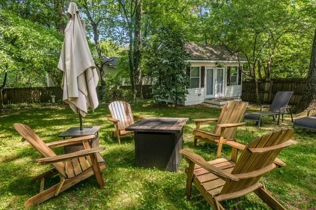 1123 Seaboard Ave NW, Atlanta, GA 30318 - view of yard with a fire pit, an outbuilding, and fence
