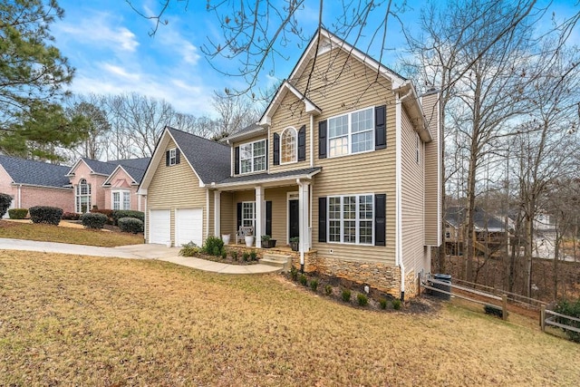 view of front of home featuring a porch and a front yard