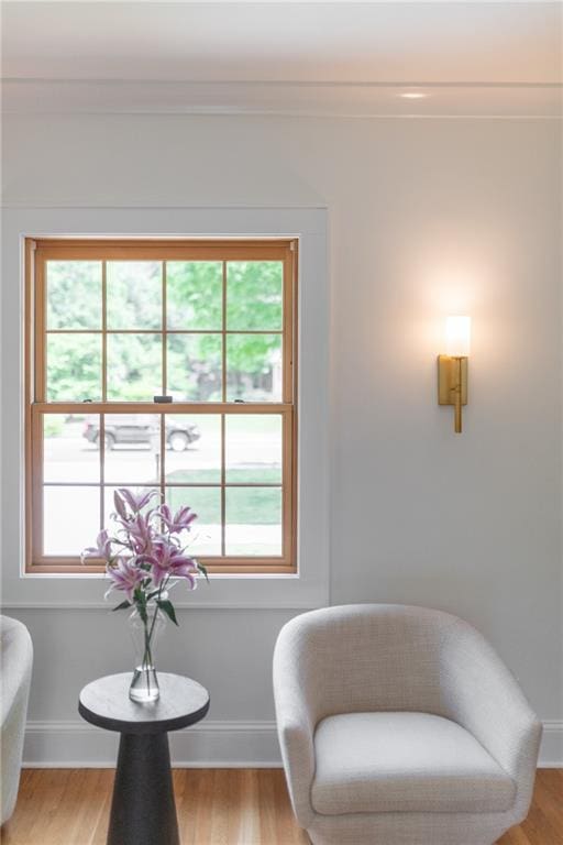 sitting room with light hardwood / wood-style floors