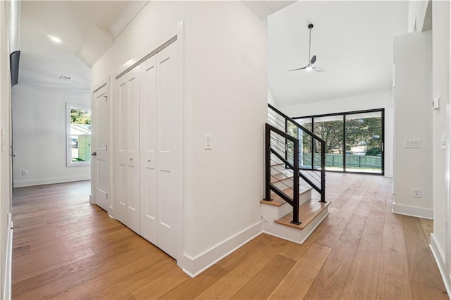 4815 Price Rd, Gainesville, GA 30506 - hall with light wood finished floors, stairs, and lofted ceiling