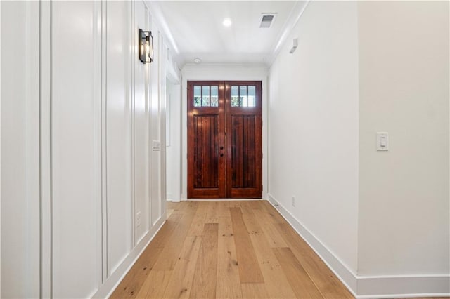 4815 Price Rd, Gainesville, GA 30506 - doorway to outside featuring light wood-type flooring and ornamental molding
