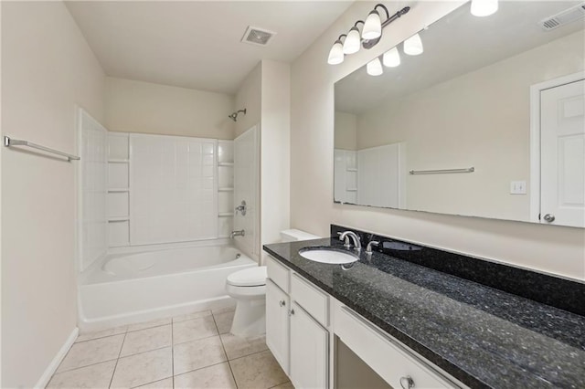 full bath with tile patterned floors, visible vents, toilet, and vanity