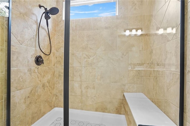 bathroom with a shower stall
