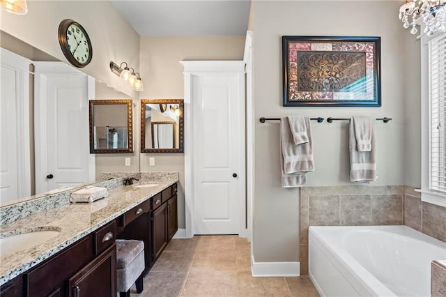 105 Laurel Canyon Trl, Canton, GA 30114 - full bathroom with double vanity, a garden tub, plenty of natural light, and tile patterned flooring