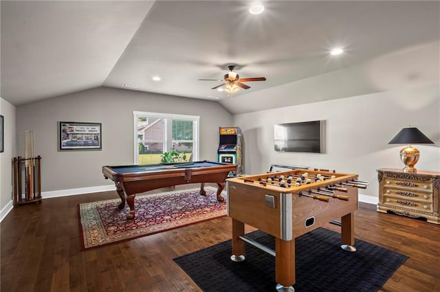 105 Laurel Canyon Trl, Canton, GA 30114 - game room featuring lofted ceiling, ceiling fan, billiards table, wood finished floors, and recessed lighting