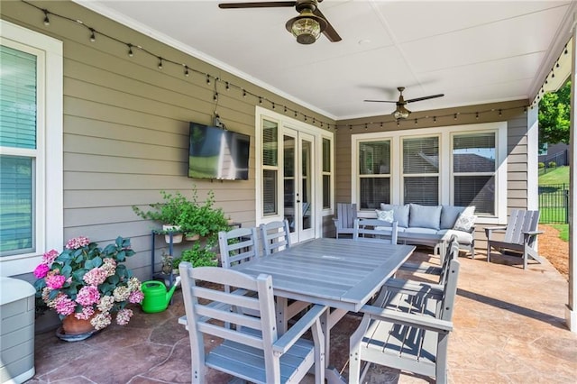 105 Laurel Canyon Trl, Canton, GA 30114 - view of patio / terrace with a ceiling fan, an outdoor living space, french doors, and outdoor dining area