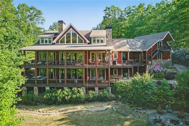 147 Lake Watch Pt, Cleveland, GA 30528 - rear view of property with a chimney and stone siding