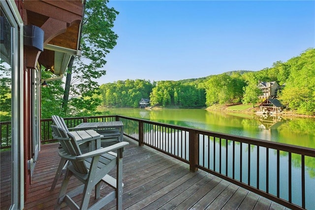 147 Lake Watch Pt, Cleveland, GA 30528 - wooden terrace with a water view and a forest view