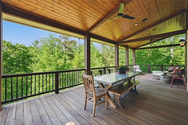147 Lake Watch Pt, Cleveland, GA 30528 - wooden terrace with ceiling fan, outdoor dining area, and outdoor lounge area