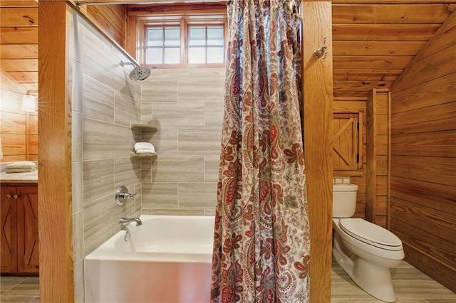 147 Lake Watch Pt, Cleveland, GA 30528 - full bath featuring toilet, vaulted ceiling, shower / tub combo, tile patterned floors, and vanity
