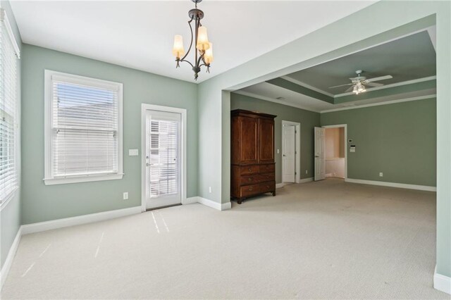 5882 Riverstone Cir Unit 15, Atlanta, GA 30339 - spare room with a chandelier, light colored carpet, baseboards, and a tray ceiling