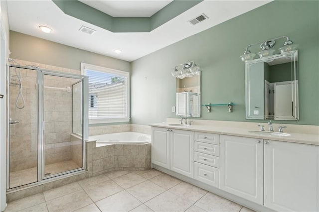 5882 Riverstone Cir Unit 15, Atlanta, GA 30339 - bathroom with a garden tub, a shower stall, and tile patterned flooring