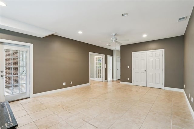 5882 Riverstone Cir Unit 15, Atlanta, GA 30339 - empty room featuring a ceiling fan, recessed lighting, light tile patterned floors, and baseboards