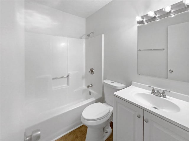 full bathroom with vanity, bathing tub / shower combination, and toilet