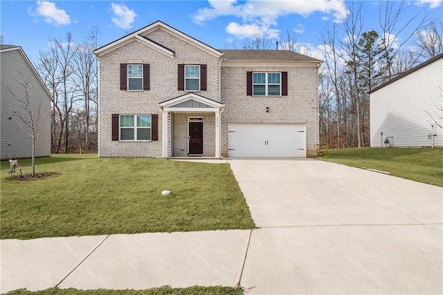 view of front of house with a garage and a front lawn